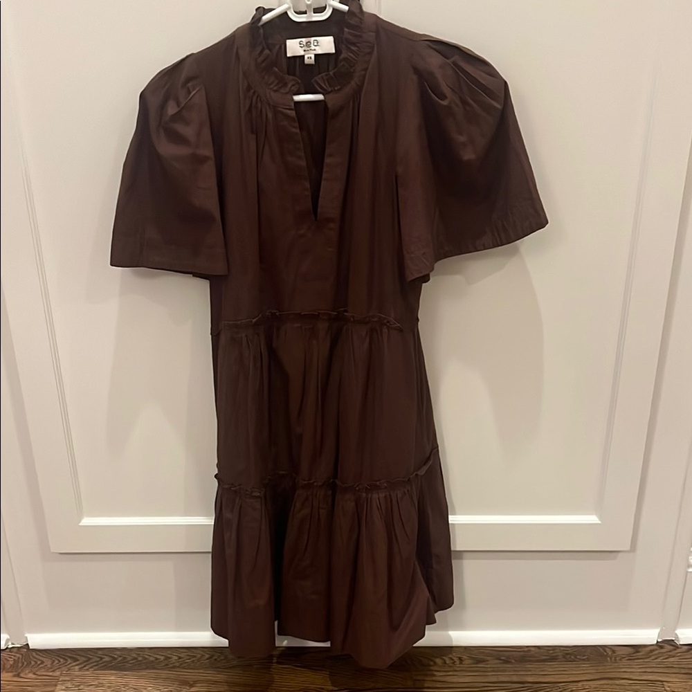 Sea New York Chocolate Puff Sleeve Midi Dress